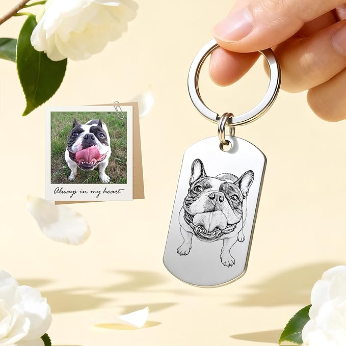 Custom Dog or Cat Portrait Keychain, Personalized Photo Engraved Keychains - Image 5