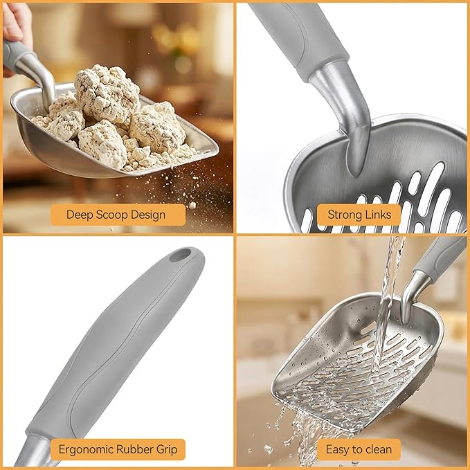 Cat Litter Scoop, Large Long Handle Kitty Metal Scooper, Heavy Duty Aluminum - Image 7