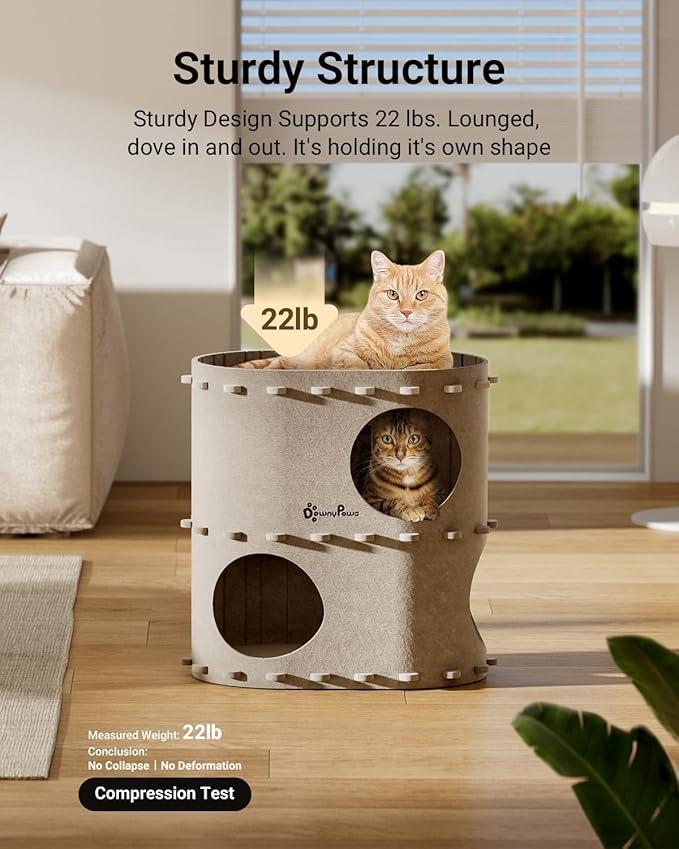 DownyPaws Cat House for Indoor Cats, 2-Storey Foldable Cat Bed Cave, Felt Cats - Image 5