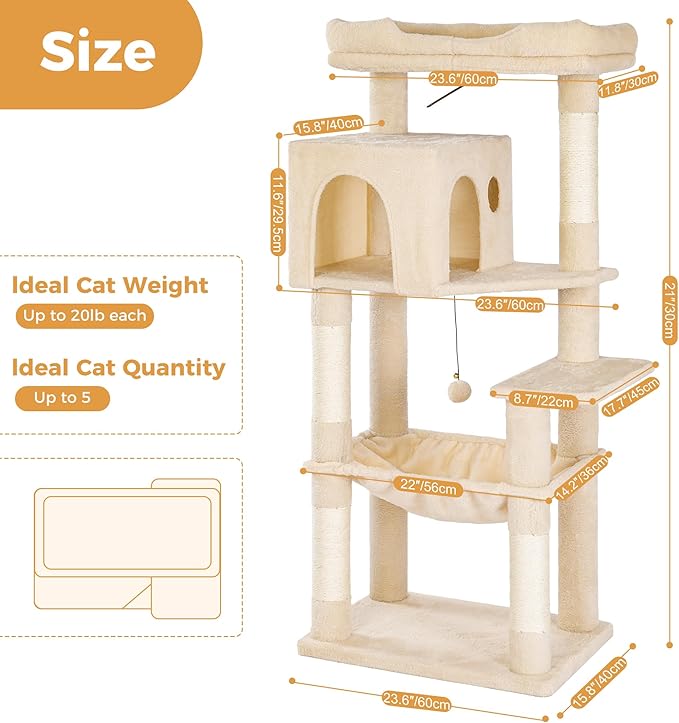 53” Cat Tree for Large Cats 20 lbs+, XL Cat Tower - Image 2