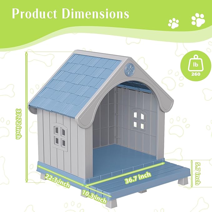 DRATO Large Dog House Outdoor Indoor, Sturdy Plastic Waterproof Doghouse - Image 5