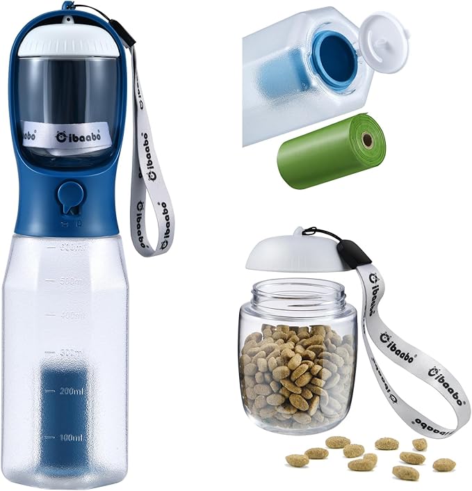 Cibaabo Dog Water Bottle with Food Container & Poop Bag Holder, Travel Water by Cibaabo
