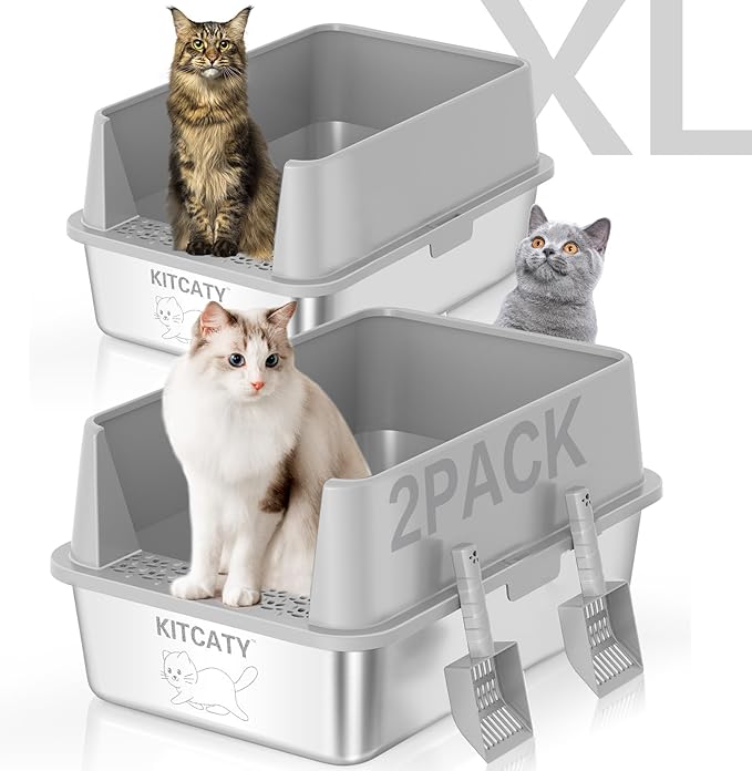 2PACK Stainless Steel Litter Box, Metal Litter Boxs by KITCATY