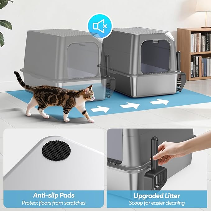WoofiGo Enclosed Stainless Steel Cat Litter Box - Image 6