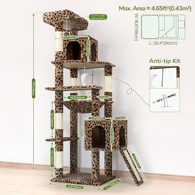 Globlazer Heavy Duty Cat Tree Tower, 70inch Sturdy Cat Tree - Image 6