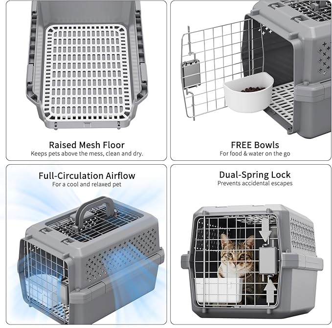 RIZZARI Grey Small Hard Sided Pet Carrier, Portable Ventilated Travel Crate - Image 7