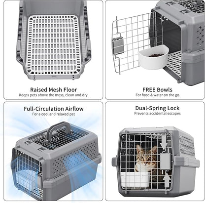 RIZZARI Grey Small Hard Sided Pet Carrier, Portable Ventilated Travel Crate - Image 7