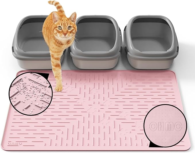 OHMO Cat Litter Mat Trapping Mat Premium Silicone 37.5x25.2，Pink, Waterproof by OHMO