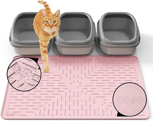 OHMO Cat Litter Mat Trapping Mat Premium Silicone 37.5x25.2，Pink, Waterproof by OHMO