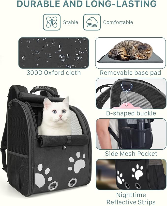 Cat Backpack Carrier with Comfort Handle, Ventilated Cat Backpack with - Image 8
