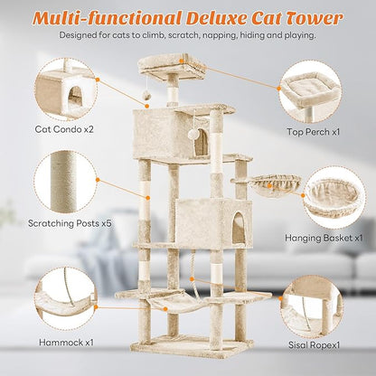 DUMOS Large 66 Inch Cat Tree Tower, Tall Multi Level Cat Climbing Tower - Image 4