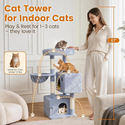 Cat Tree Tower with Scratching Post Hammock, 2 Condos Short Corner Climbing - Image 6