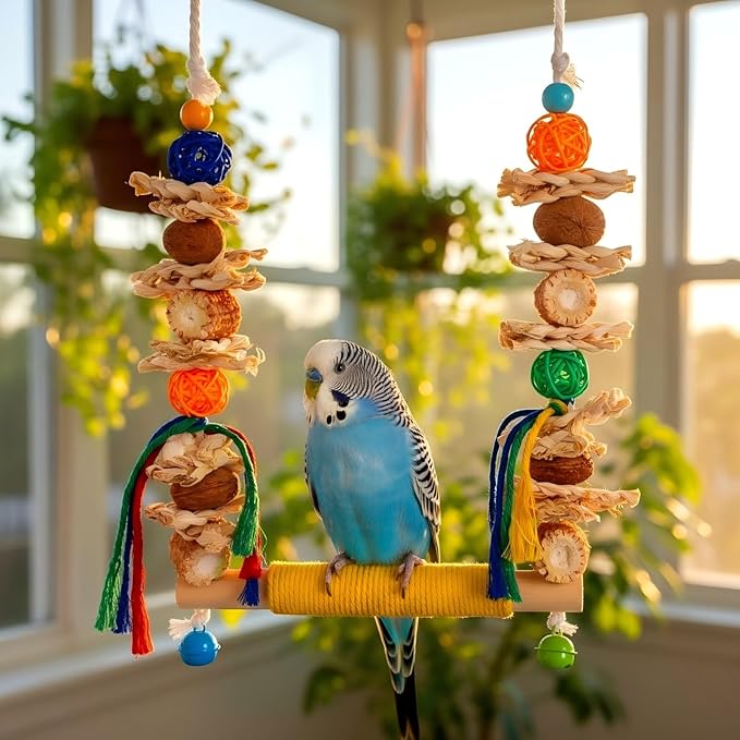 Bird Swings Toys for Parakeets Parrot, Natural Bird Perch Cage Hanging Chew - Image 7
