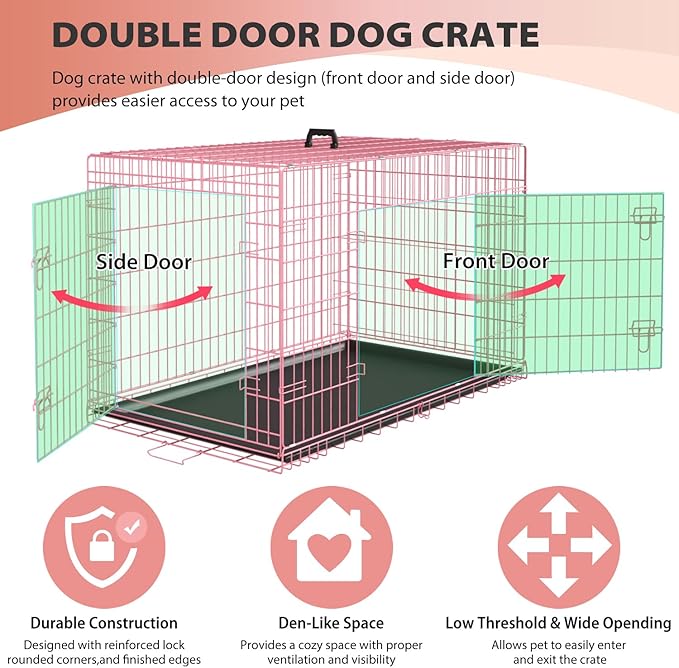BestPet | Dog Crate | 24" | Pink | Foldable Metal Kennel - Image 3