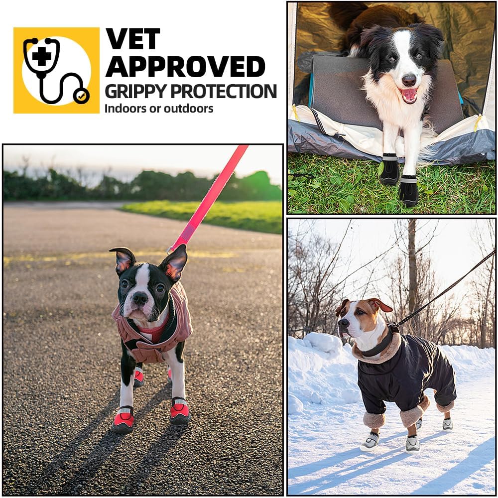 Hcpet Dog Boots for Large Dogs, Dog Shoes for Hot Pavement Winter Snow, Paw Protector Dog Booties Designed for Comfort and Breathability, Outdoor Booties for Small Medium Dogs for Hiking Grey Size 7