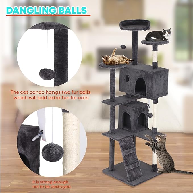 FDW | 70" Cat Tree Tower | Light Gray | Multi-Level Indoor Activity Center - Image 3