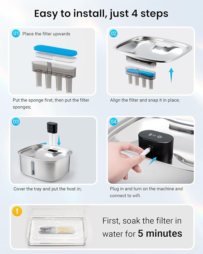 10L Pet Water Fountain Filters, Stainless Steel Dog Cat Dispenser - Image 5