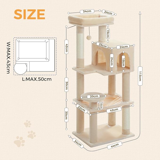 MUTTROS Cat Tree for Indoor Cats, 44.5" Multi-Level Cat Tower - Image 7