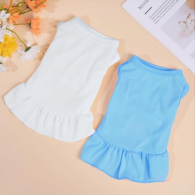 2 Pcs Dog Dresses Cat Skirt Solid Color Dog Clothes Summer Sleeveless Puppy - Image 4