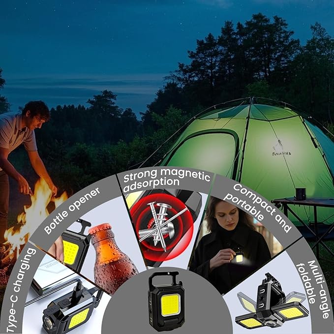 MAKDAK 4PC Cob Keychain Work Light EDC Rechargeable Foldable Keychain Flashlight - Image 9