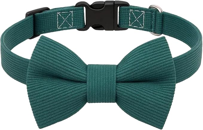 THAIN Dog Collar with Bow Tie Corduroy, Breathable&Adjustable Quick Release by THAIN