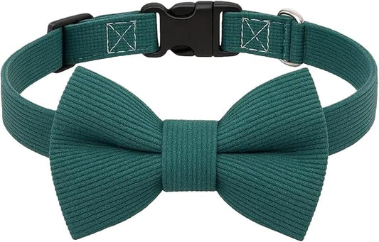 THAIN Dog Collar with Bow Tie Corduroy, Breathable&Adjustable Quick Release by THAIN