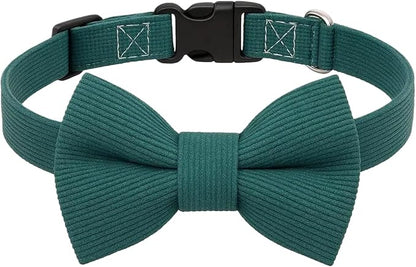 THAIN Dog Collar with Bow Tie Corduroy, Breathable&Adjustable Quick Release by THAIN