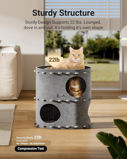 DownyPaws Cat House for Indoor Cats, 2-Storey Foldable Cat Bed Cave, Felt Cats - Image 5