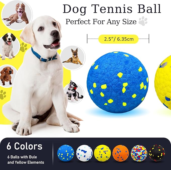 6 Pcs Dog Balls Tennis Ball for Aggressive Chewers Indestructible Dog Teething - Image 2