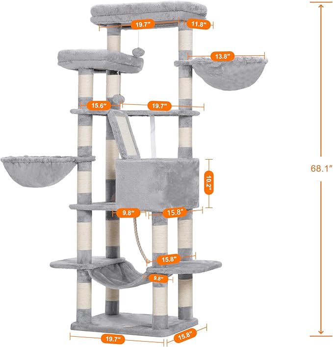 Heybly Cat Tree, 68 inch Multi-Level Cat Tower - Image 3