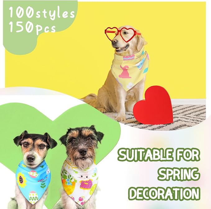 Huhumy 150 Pcs Easter Dog Bandanas Bulk Pet Bibs Colorful Triangle Scarf Pet - Image 4