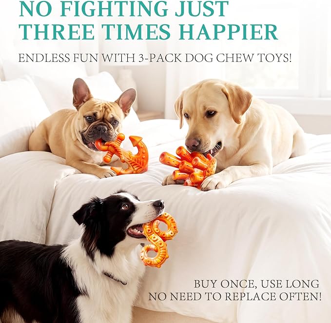 Fuufome Dog Chew Toys for Aggressive Chewers, 3 Pack Tough Nylon Dog Toys for - Image 9