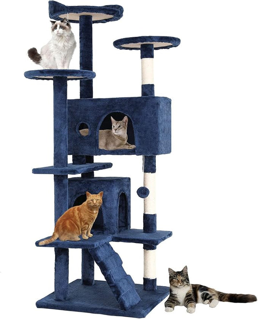 BestPet | 54" Cat Tree Tower | Navy Blue | Sturdy, Hanging Cat Toys, by BestPet