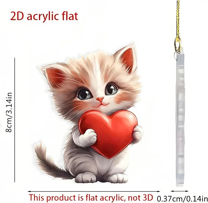 8 Pcs Valentine's Day Ornaments Cute Cat Holding a Red Heart Designs 2D Acrylic - Image 4