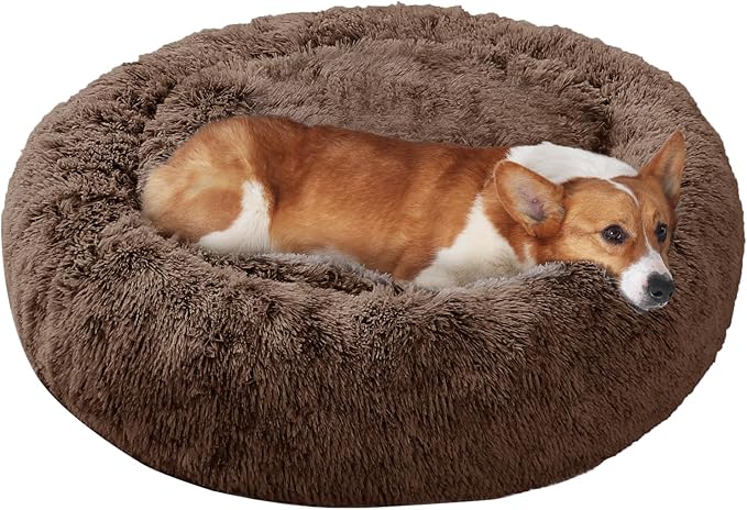 JOLLYVOGUE Dog Bed, Calming Anti-Anxiety Large Dog Bed, Fluffy Donut Cushion by JOLLYVOGUE