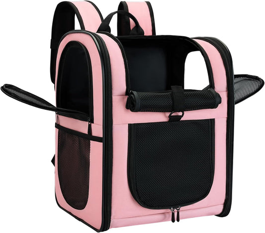 Apollo Walker Dog & Cat Carrier Backpack for 4-15lb Pets - Ventilated Safe Design with Padded Back Support, Breathable Mesh Pet Backpack for Hiking, Travel, Outdoor (Pink)