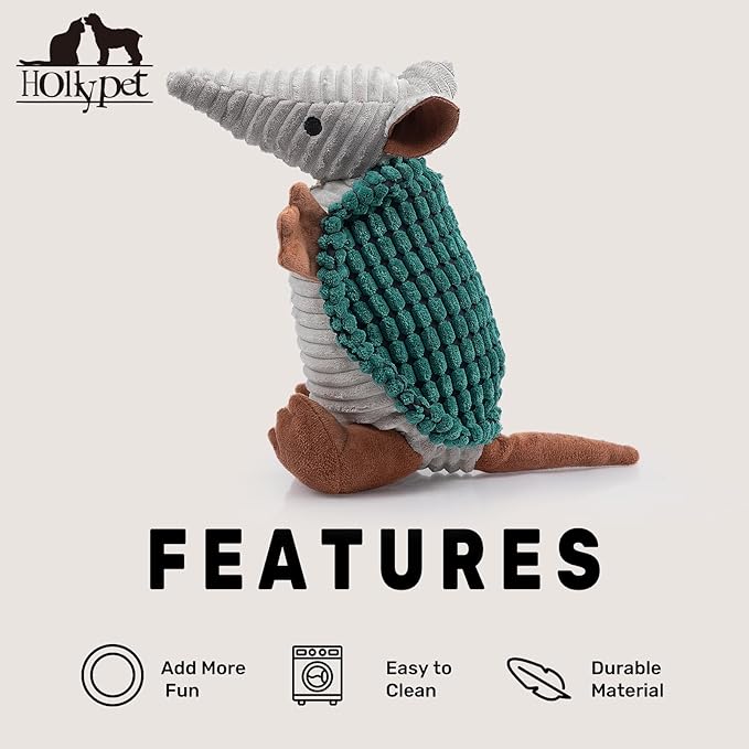 Hollypet Plush Dog Squeaky Toy Stuffed Armadillo Animal Pet Puppy Chew Toys - Image 6