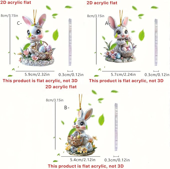 3 Pcs Easter Decorations Acrylic Hanging Ornaments Bunny Flower Garland Designs - Image 6