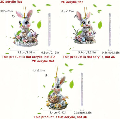 3 Pcs Easter Decorations Acrylic Hanging Ornaments Bunny Flower Garland Designs - Image 6