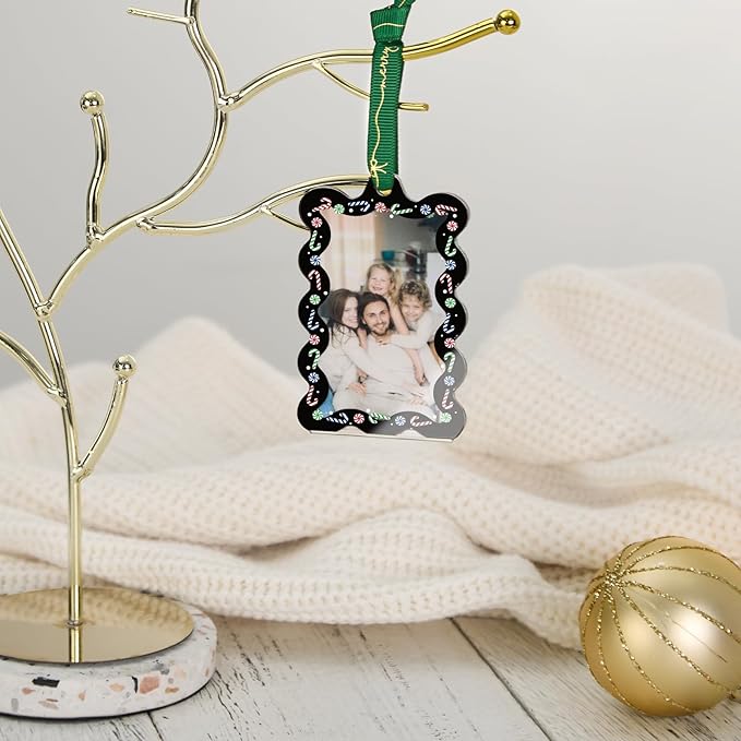 UNIQOOO 6Pcs Black Wave Christmas Acrylic Picture Frame Ornaments, 3 Sizes - Image 8