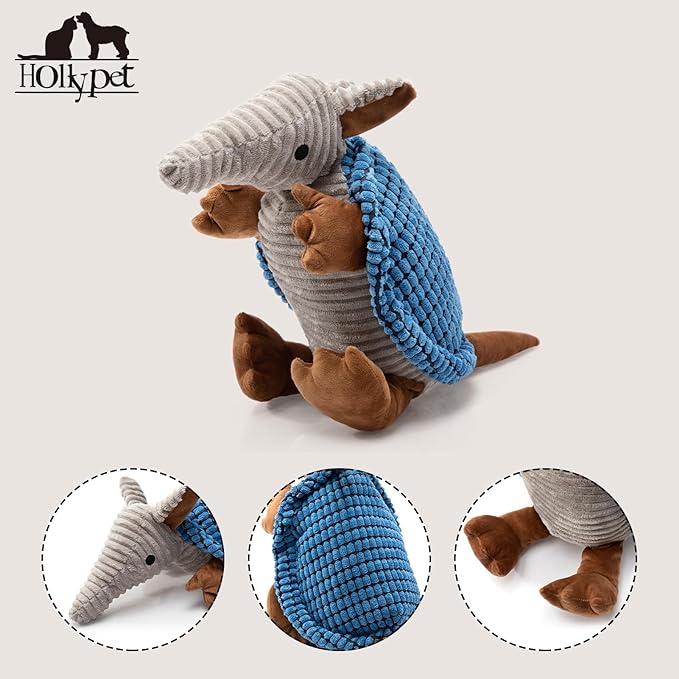 Hollypet Plush Dog Squeaky Toy Stuffed Armadillo Animal Pet Puppy Chew Toys - Image 3
