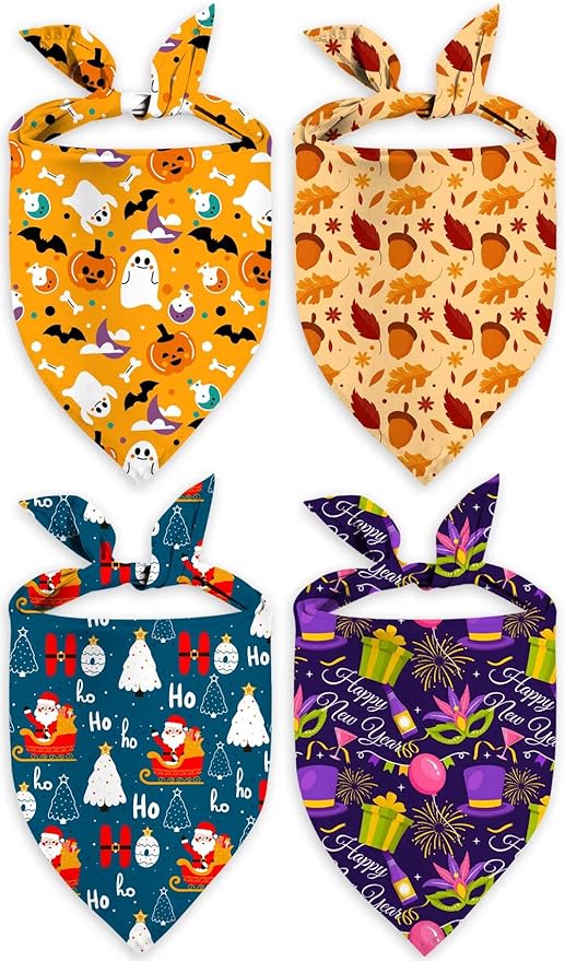 4 Pack Holiday Dog Bandanas, Adjustable Halloween Thanksgiving Christmas New by XGXHZYLC