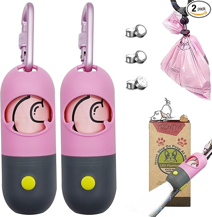 Dog Poop Bags Holder with LED Flashlight|Pet Waste Bags Dispenser by YUCHIYA