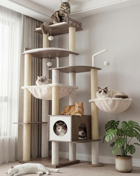 Heybly Cat Tree, 70.5 Inch Wood Tall Cat Tower by HEYBLY