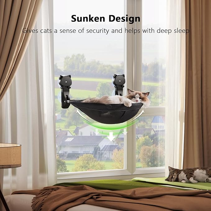 JUNSPOW Cat Window Perch Cordless, Foldable & Stable Cat Beds- Breathable Cat - Image 3