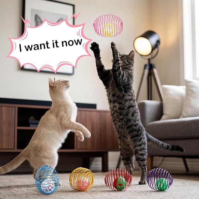 Jecery 5 Pcs Cat Spring Toys Stretchable Rolling Balls Colorful Playful Coils - Image 5