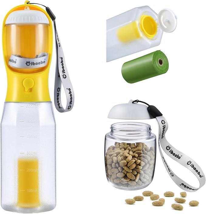 Cibaabo Dog Water Bottle with Food Container & Poop Bag Holder, Travel Water by Cibaabo