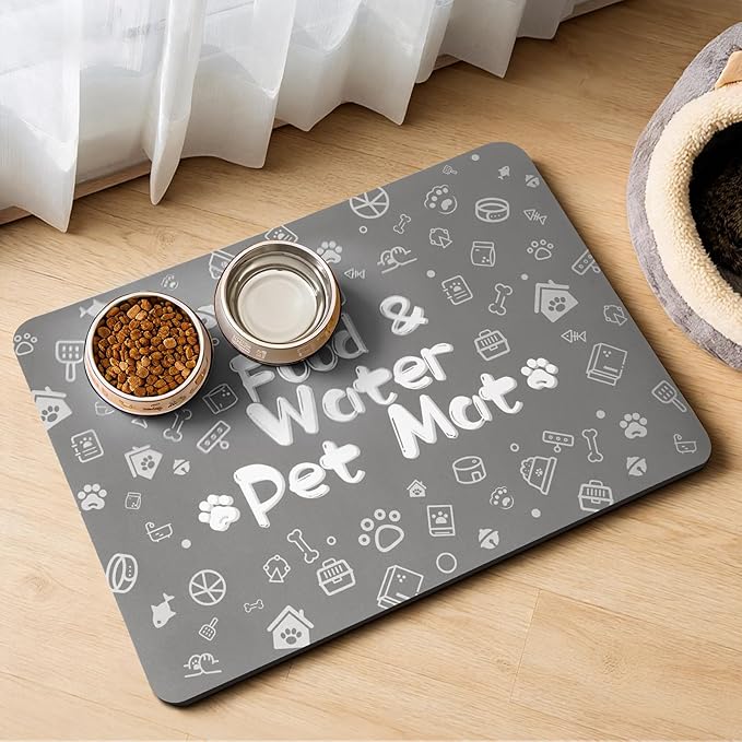 Pet Feeding Mat, Dog Cat Mat for Food and Water, Dog Bowl Waterproof Placemat by Kurcnis