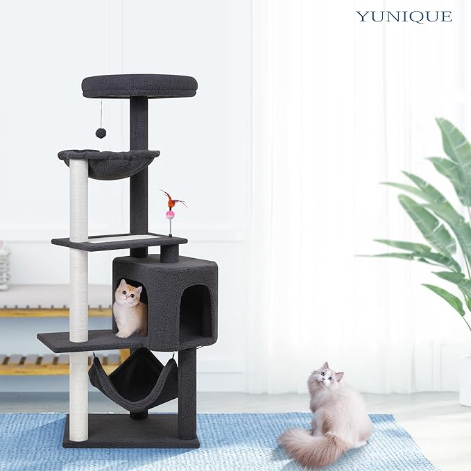 YUNIQUE Cat Tree with Cat Condo Scratch Posts Scratch Tablet and Big Hammock - Image 4