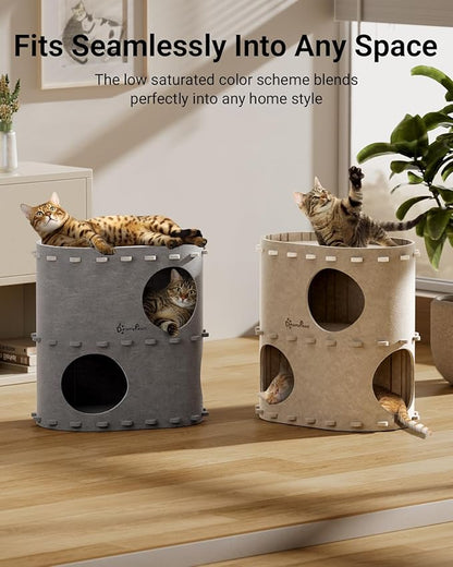 DownyPaws Cat House for Indoor Cats, 2-Storey Foldable Cat Bed Cave, Felt Cats - Image 6